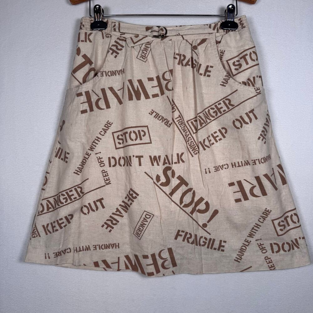 VTG David Smith Art to Wear Linen Mini Skort Elastic Waist Beige size 16 Retro